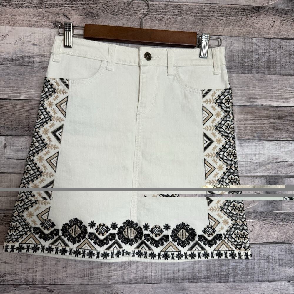 Pilcro and the Letterpress Denim Mini Skirt Sz OOP Bohemian Tribal White Cotton